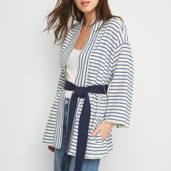 GAP Jackets & Blazers - Gap Cotton-Linen Stripe Wrap Jacket Large
